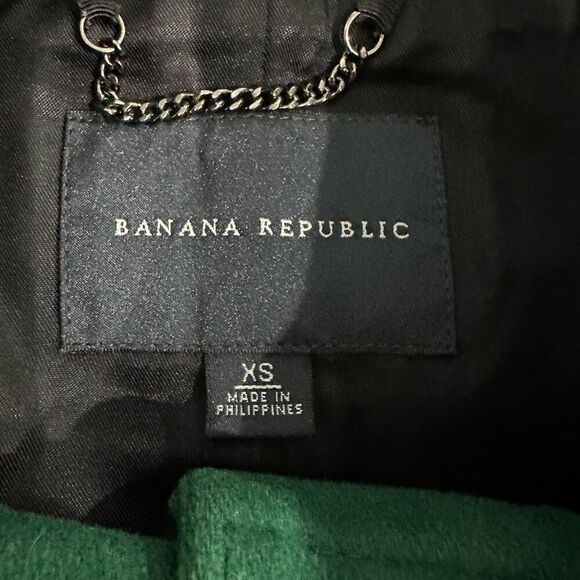 BANANA REPUBLIC Kelly Green Wool Trench Coat Jacket Embellished Buttons Work Pro - Picture 10 of 10